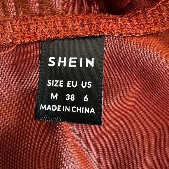 SHEIN Velvet Long Sleeve Top In Rust Withe Ruffle Hem Size M - Picture 5 of 6